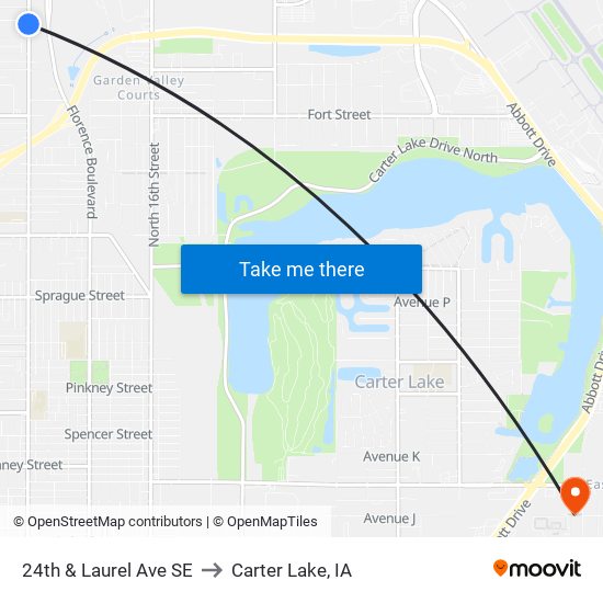 24th & Laurel SE to Carter Lake, IA map