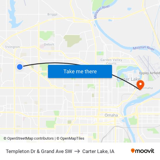 Templeton Dr & Grand Ave SW to Carter Lake, IA map