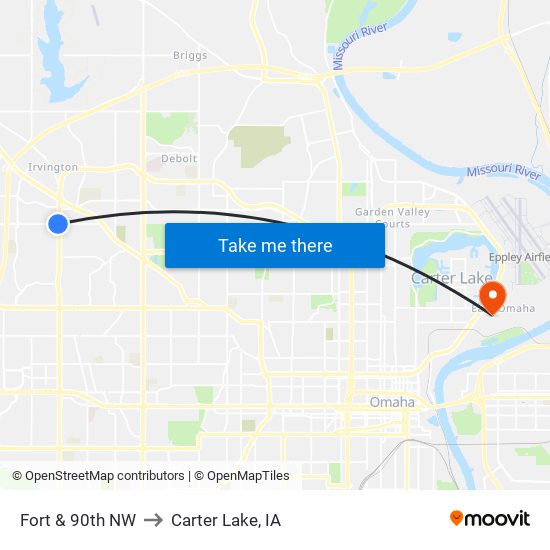 Fort & 90th NW to Carter Lake, IA map