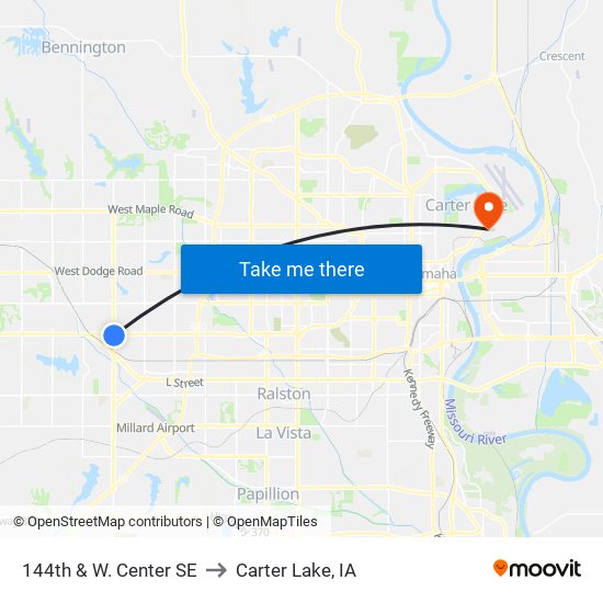 144th & W. Center SE to Carter Lake, IA map