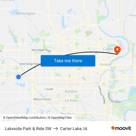 Lakeside Park & Ride SW to Carter Lake, IA map