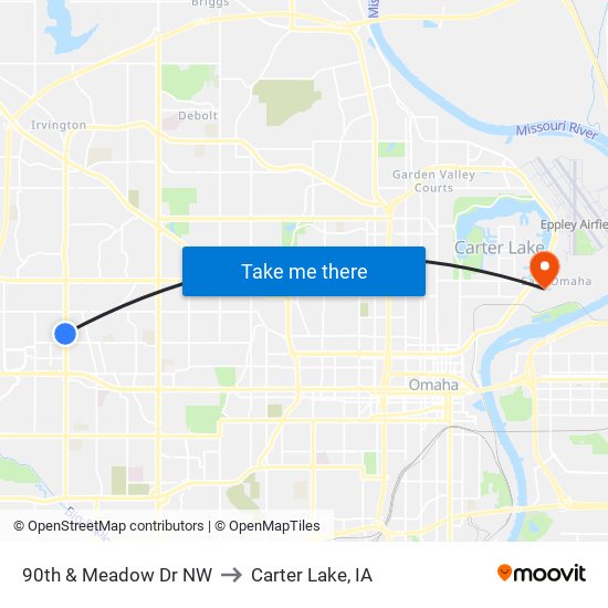 90th & Meadow Dr NW to Carter Lake, IA map