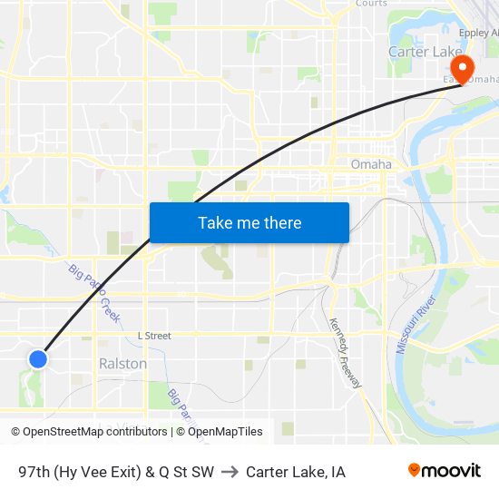 97th (Hy Vee Exit) & Q St SW to Carter Lake, IA map