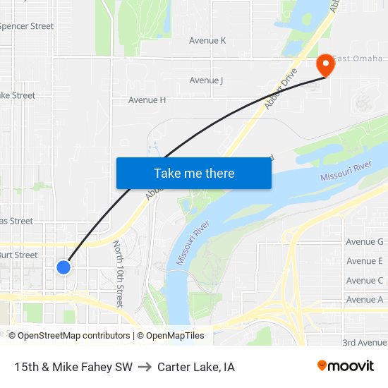 15th & Mike Fahey SW to Carter Lake, IA map