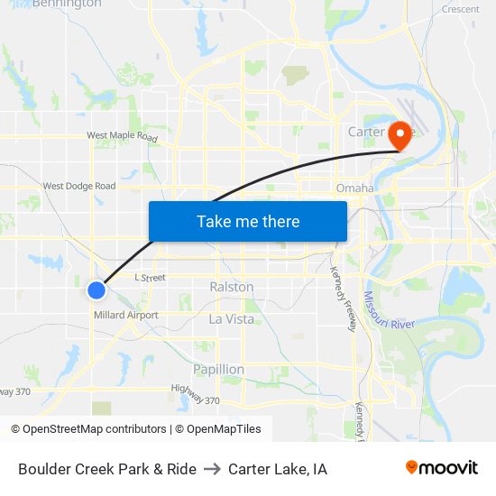 Boulder Creek Park & Ride to Carter Lake, IA map