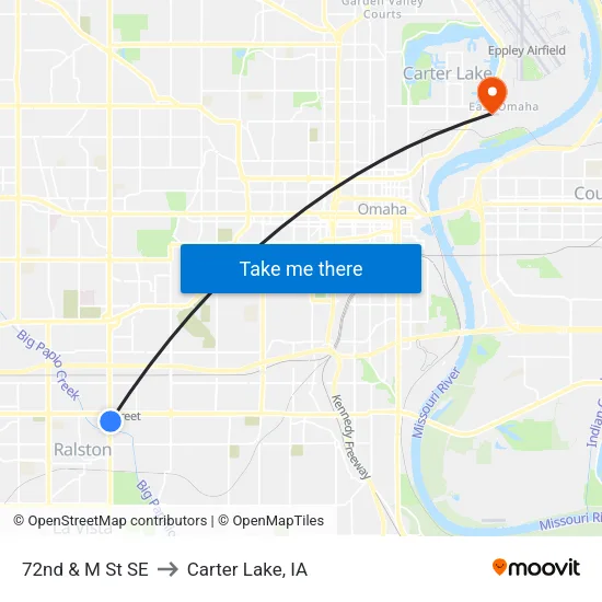 72nd & M St SE to Carter Lake, IA map