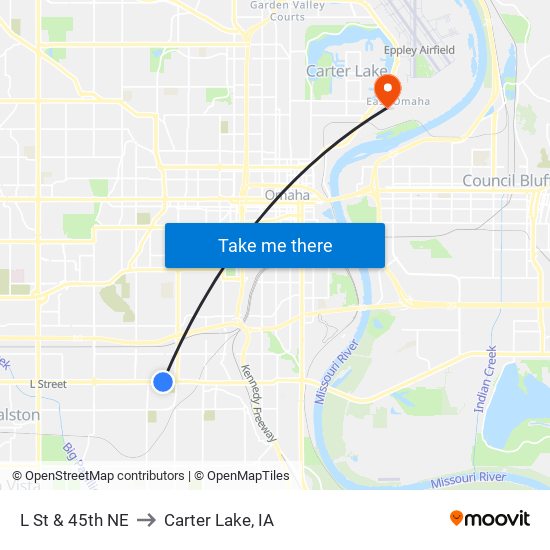 L St & 45th NE to Carter Lake, IA map