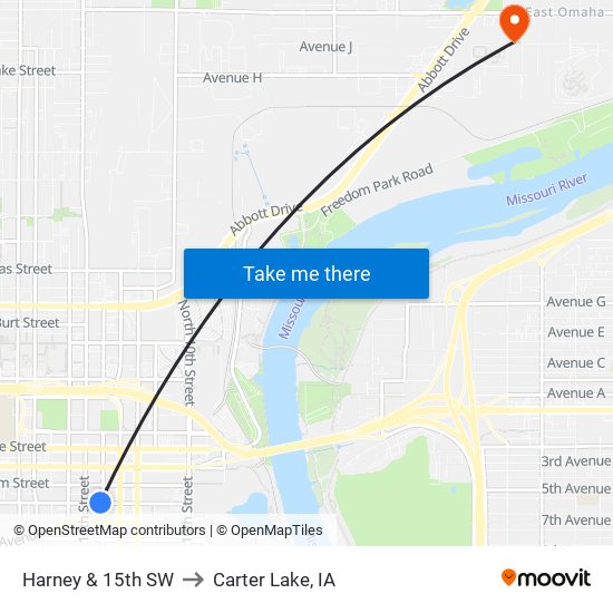 Harney & 15th SW to Carter Lake, IA map