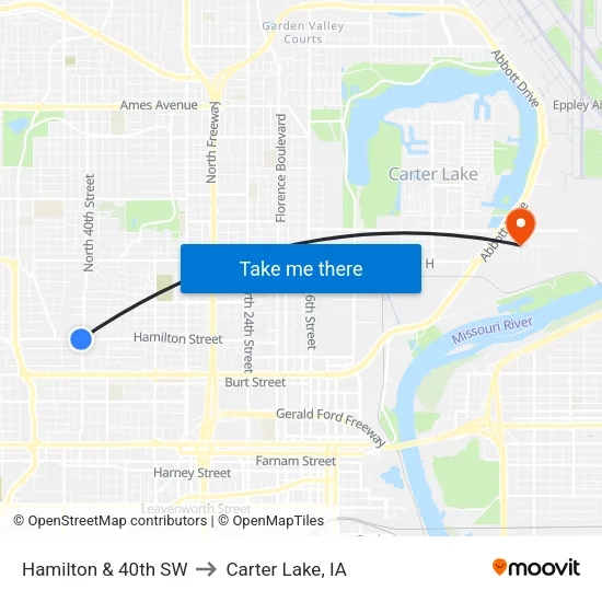 Hamilton & 40th SW to Carter Lake, IA map