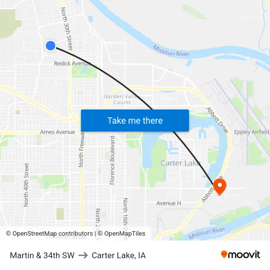 Martin & 34th SW to Carter Lake, IA map