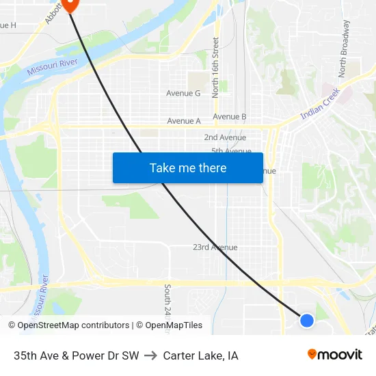 35th Ave & Power Dr SW to Carter Lake, IA map