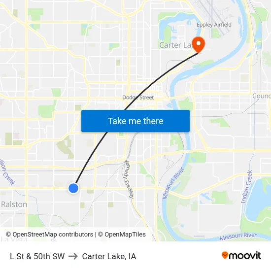L St & 50th SW to Carter Lake, IA map