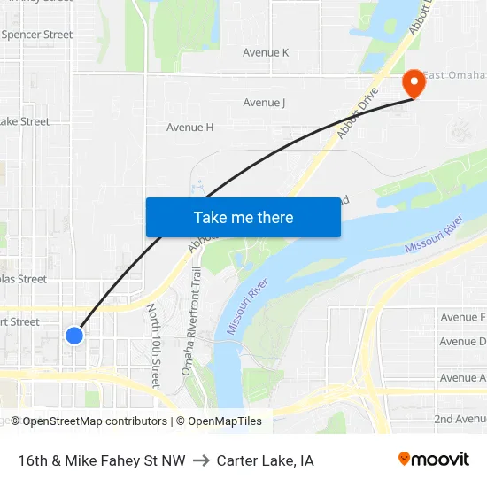 16th & Mike Fahey St NW to Carter Lake, IA map