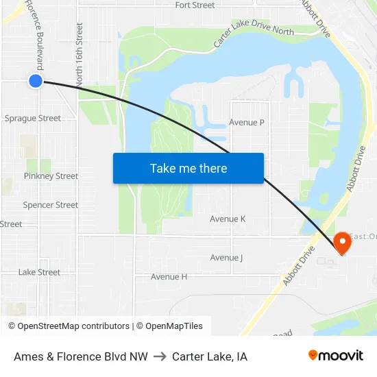 Ames & Florence Blvd NW to Carter Lake, IA map