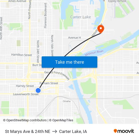 St Marys Ave & 24th NE to Carter Lake, IA map