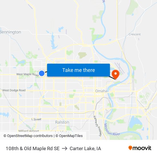 108th & Old Maple Rd SE to Carter Lake, IA map