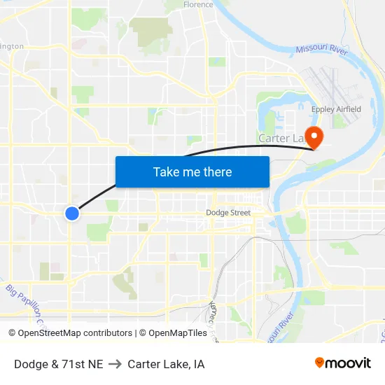 Dodge & 71st NE to Carter Lake, IA map