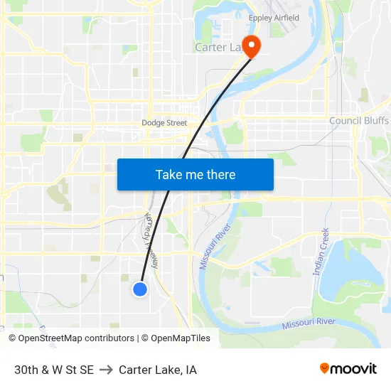 30th & W St SE to Carter Lake, IA map