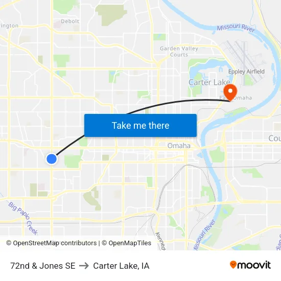 72nd & Jones SE to Carter Lake, IA map