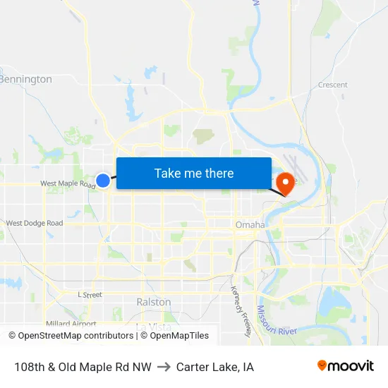 108th & Old Maple Rd NW to Carter Lake, IA map