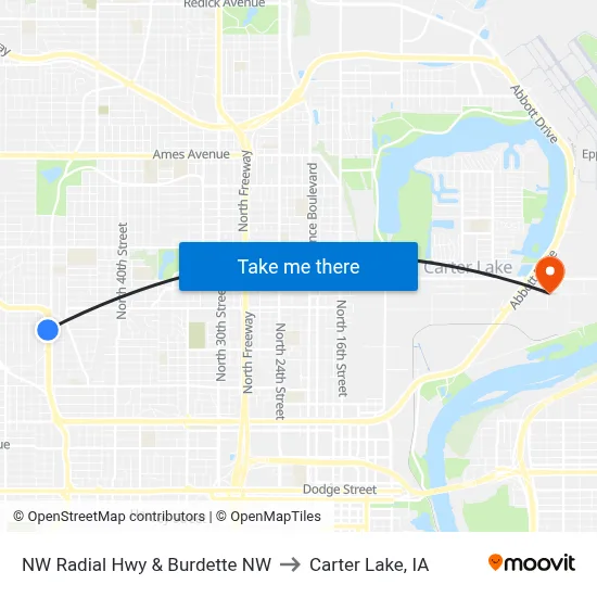 NW Radial Hwy & Burdette NW to Carter Lake, IA map