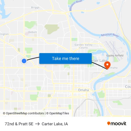 72nd & Pratt SE to Carter Lake, IA map