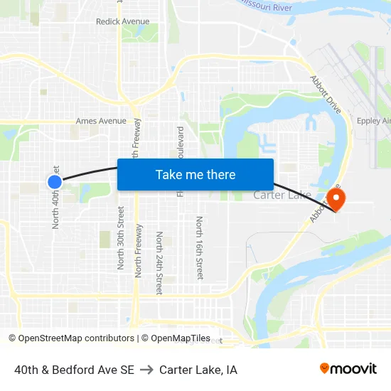40th & Bedford Ave SE to Carter Lake, IA map