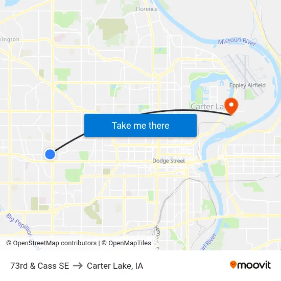 73rd & Cass SE to Carter Lake, IA map