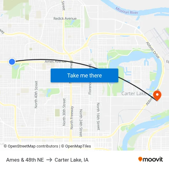 Ames & 48th NE to Carter Lake, IA map