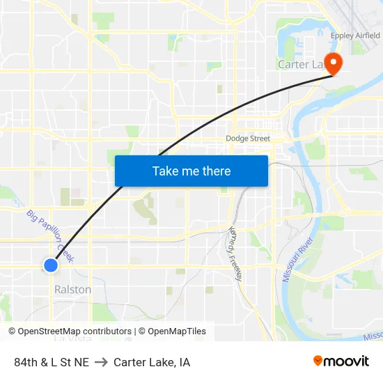 84th & L St NE to Carter Lake, IA map