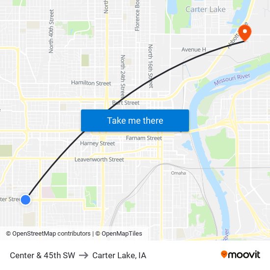 Center & 45th SW to Carter Lake, IA map