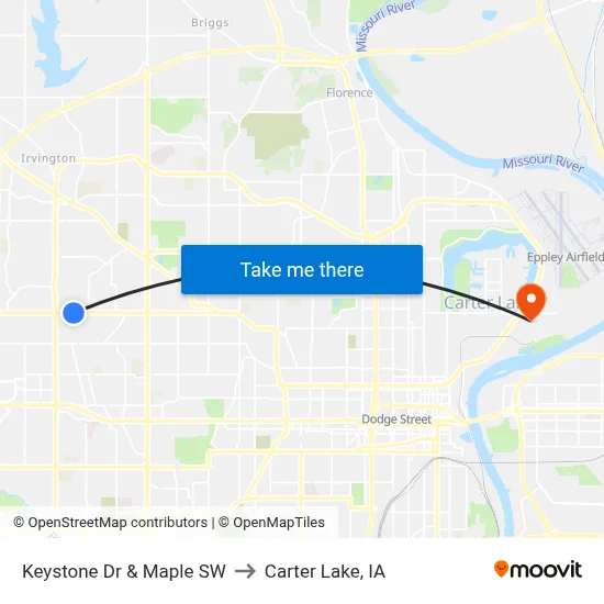 Keystone Dr & Maple SW to Carter Lake, IA map