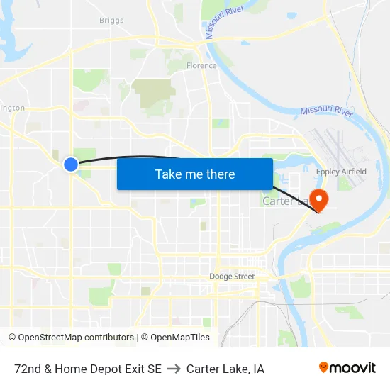 72nd & Home Depot Exit SE to Carter Lake, IA map