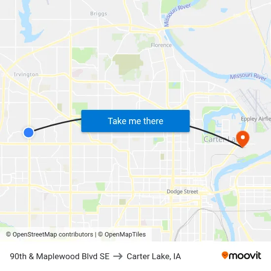 90th & Maplewood Blvd SE to Carter Lake, IA map