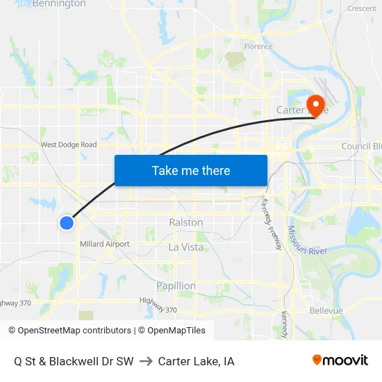 Q St & Blackwell Dr SW to Carter Lake, IA map
