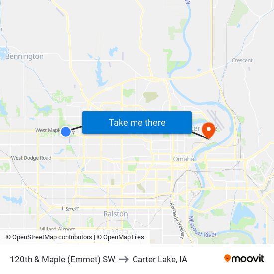 120th & Maple (Emmet) SW to Carter Lake, IA map