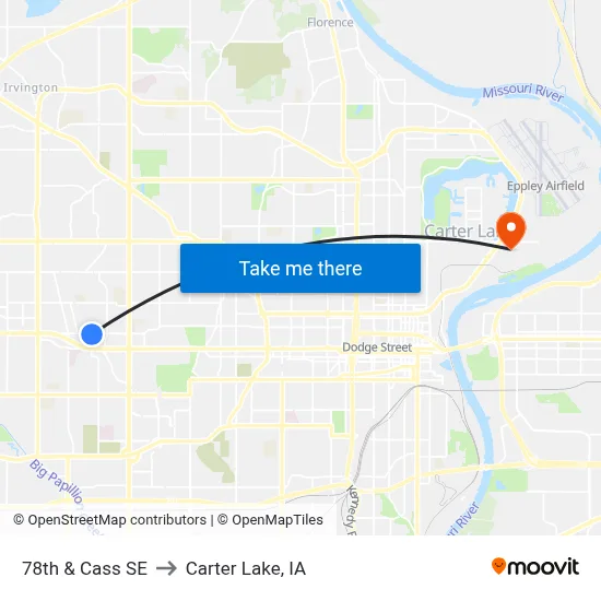 78th & Cass SE to Carter Lake, IA map