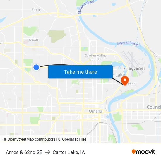 Ames & 62nd SE to Carter Lake, IA map