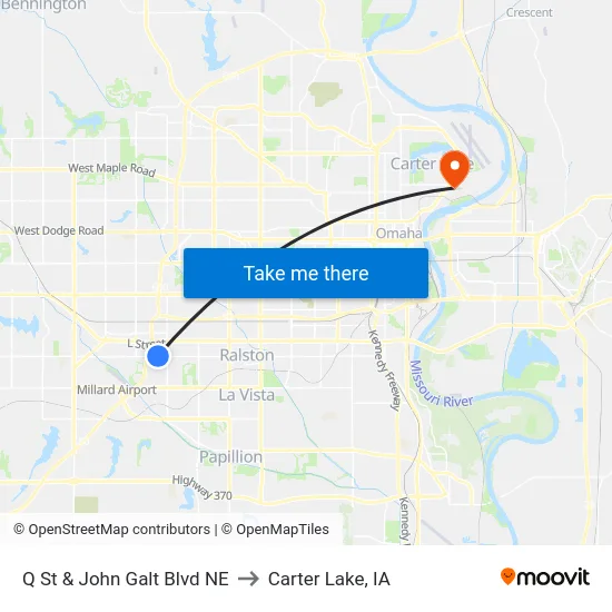 Q St & John Galt Blvd NE to Carter Lake, IA map