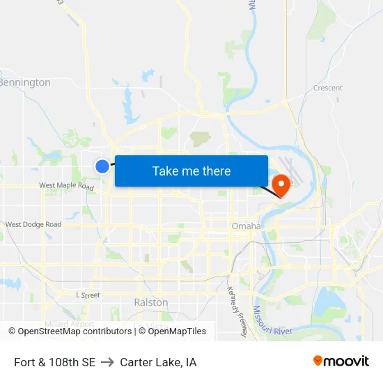 Fort & 108th SE to Carter Lake, IA map