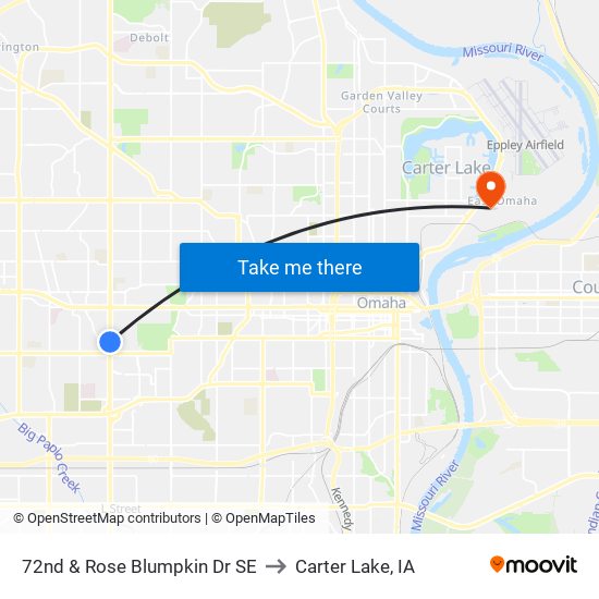 72nd & Rose Blumpkin Dr SE to Carter Lake, IA map