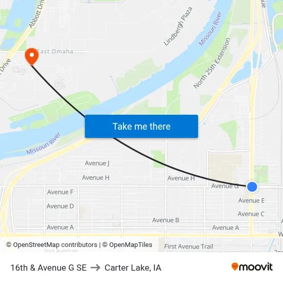 16th & Avenue G SE to Carter Lake, IA map