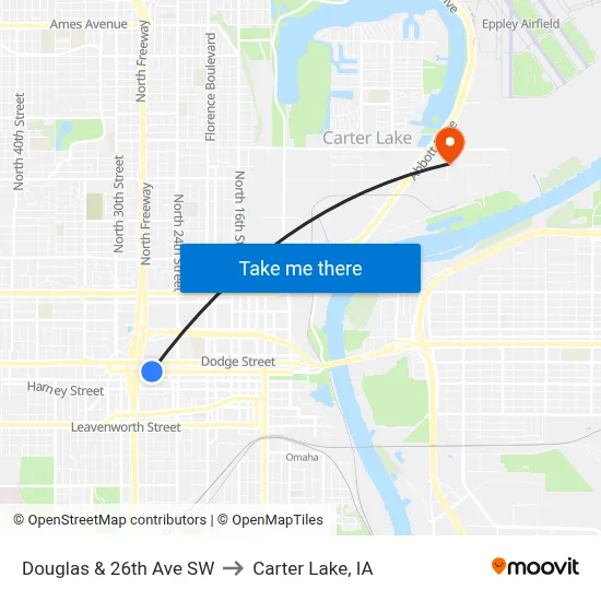 Douglas & 26th Ave SW to Carter Lake, IA map