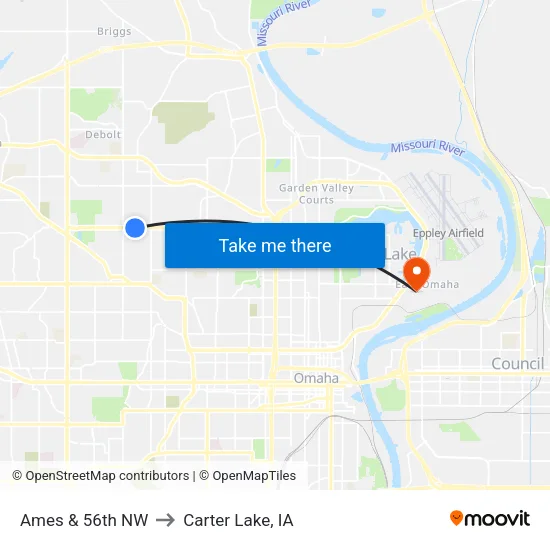 Ames & 56th NW to Carter Lake, IA map
