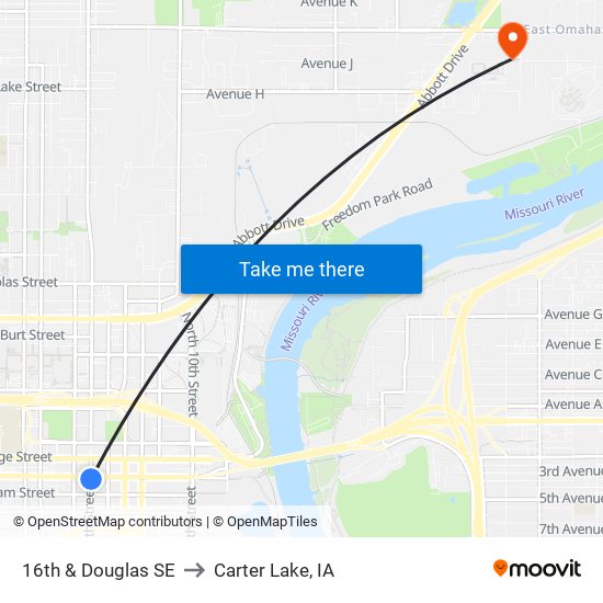 16th & Douglas SE to Carter Lake, IA map