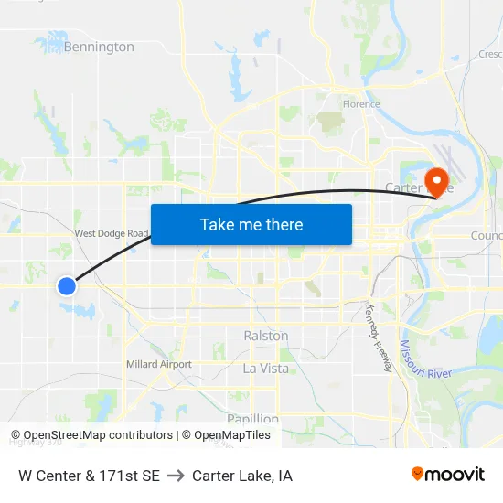 W Center & 171st SE to Carter Lake, IA map