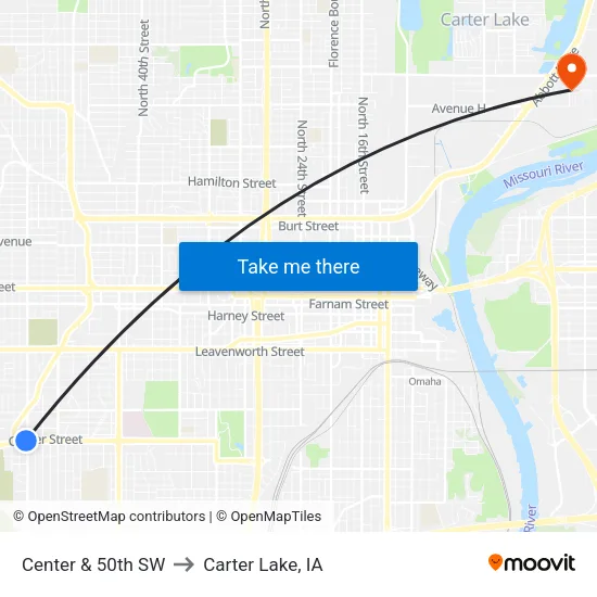 Center & 50th SW to Carter Lake, IA map