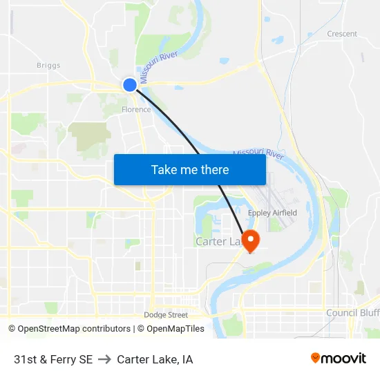 31st & Ferry SE to Carter Lake, IA map