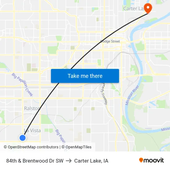 84th & Brentwood Dr SW to Carter Lake, IA map