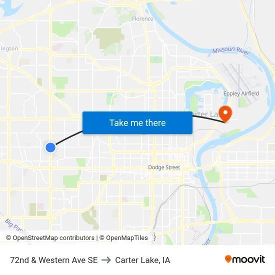 72nd & Western Ave SE to Carter Lake, IA map